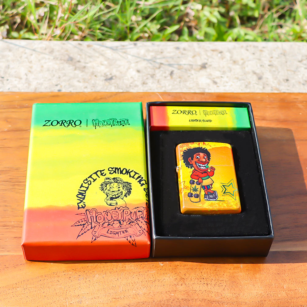 HONEYPUFF Windproof Smoking Cigarette Lighter, Chrome Metal Lighters, Rasta Style Lighter