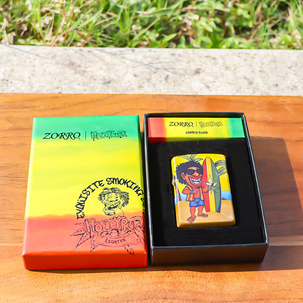 HONEYPUFF Windproof Smoking Cigarette Lighter, Chrome Metal Lighters, Rasta Style Lighter