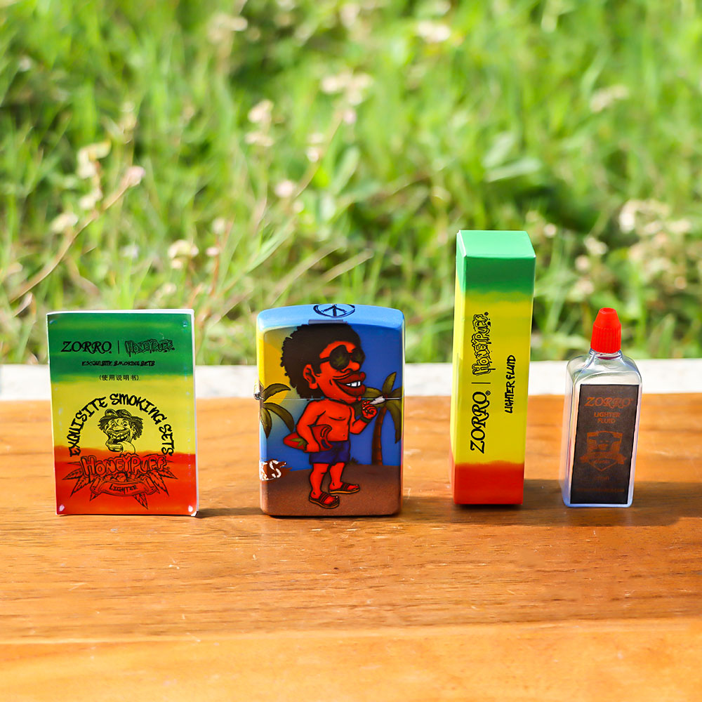 HONEYPUFF Windproof Smoking Cigarette Lighter, Chrome Metal Lighters, Rasta Style Lighter