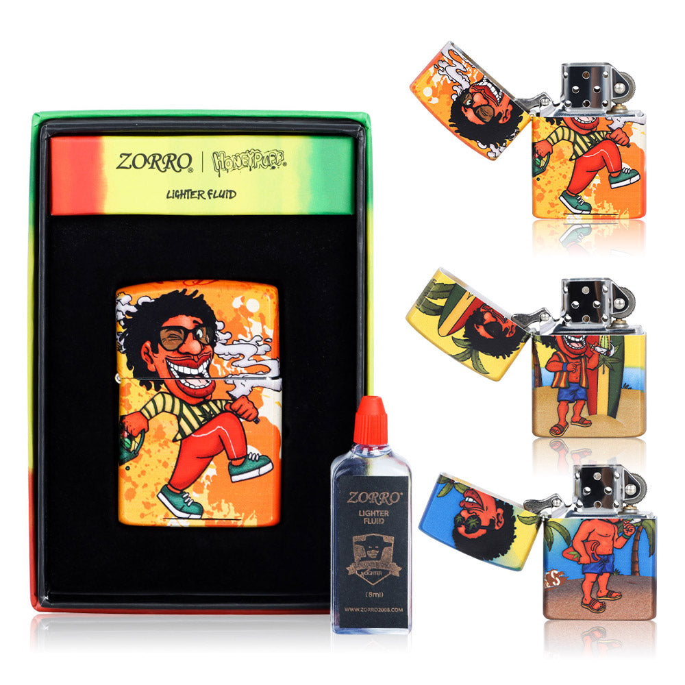 HONEYPUFF Windproof Smoking Cigarette Lighter, Chrome Metal Lighters, Rasta Style Lighter