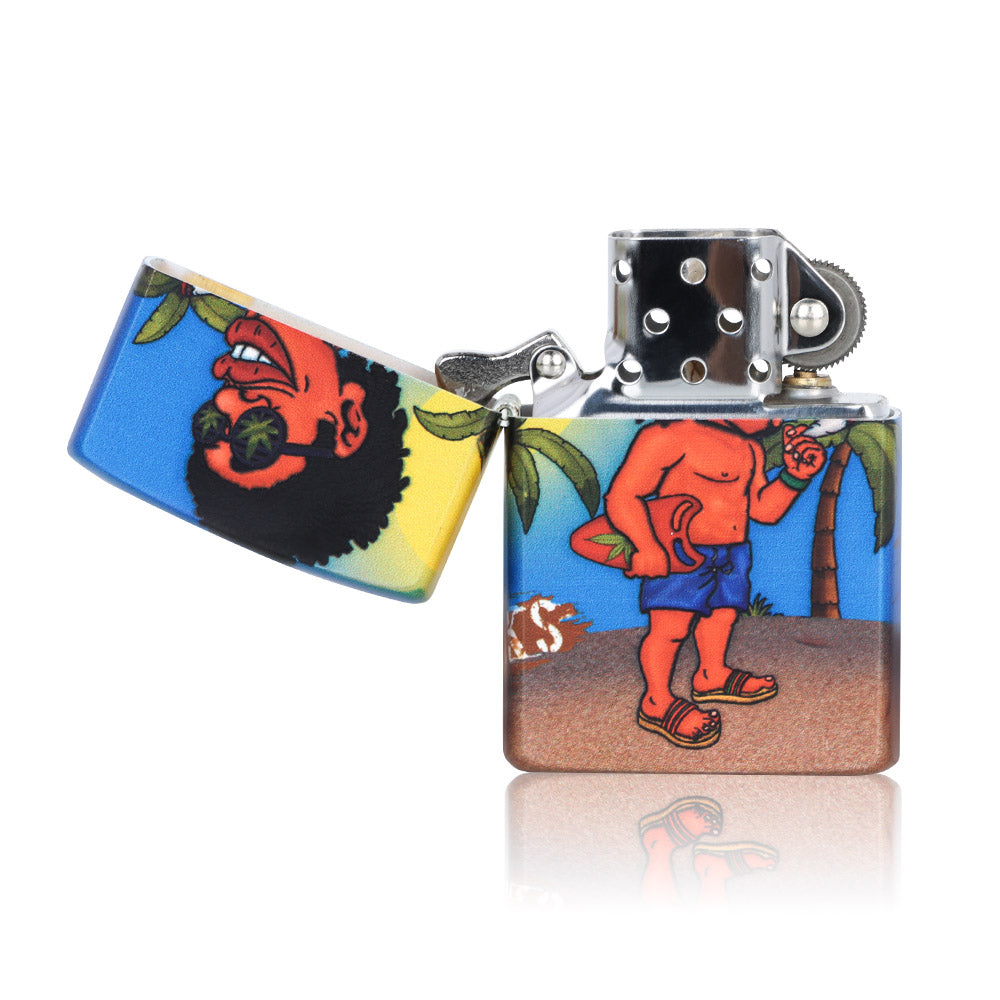 HONEYPUFF Windproof Smoking Cigarette Lighter, Chrome Metal Lighters, Rasta Style Lighter