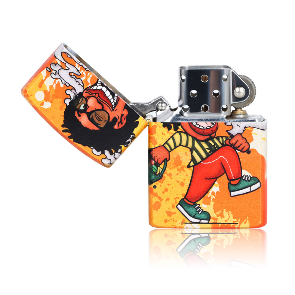 HONEYPUFF Windproof Smoking Cigarette Lighter, Chrome Metal Lighters, Rasta Style Lighter