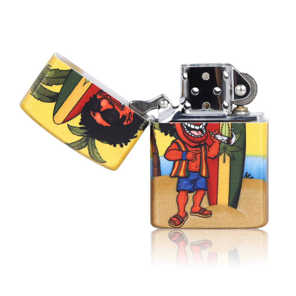 HONEYPUFF Windproof Smoking Cigarette Lighter, Chrome Metal Lighters, Rasta Style Lighter