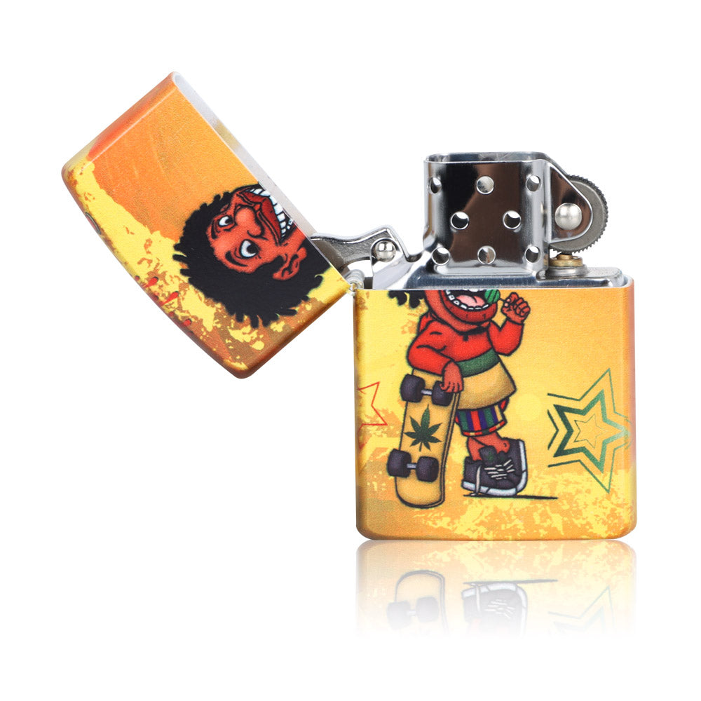 HONEYPUFF Windproof Smoking Cigarette Lighter, Chrome Metal Lighters, Rasta Style Lighter