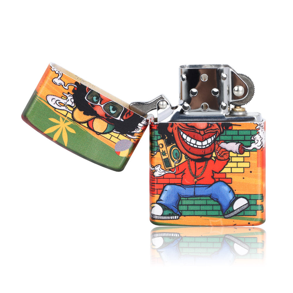 HONEYPUFF Windproof Smoking Cigarette Lighter, Chrome Metal Lighters, Rasta Style Lighter