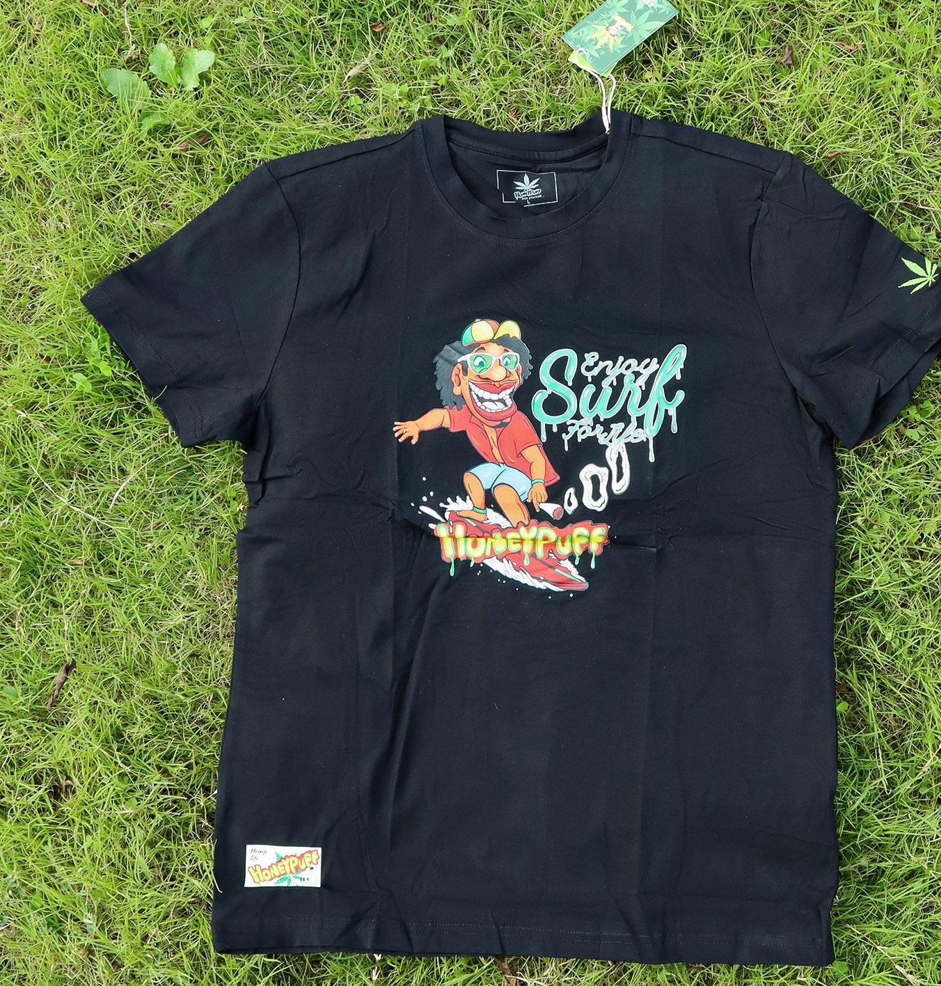HONEYPUFF Men’s Black T Shirt, Comfortable Short Sleeve Shirt