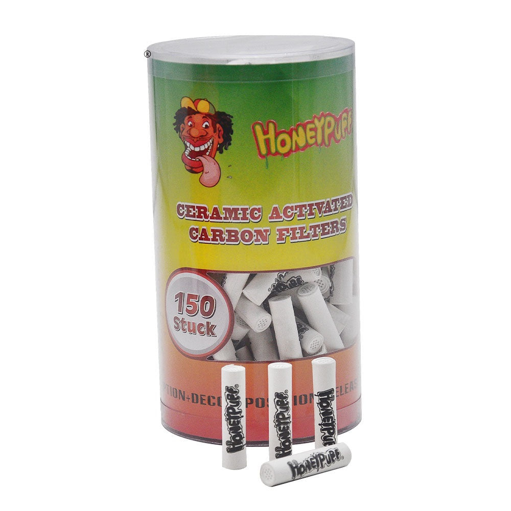 Filtres à charbon actif en céramique Honeypuff, embouts pré-roulés Ø 9, adaptés aux pipes à tabac en bois, 150 filtres par pot