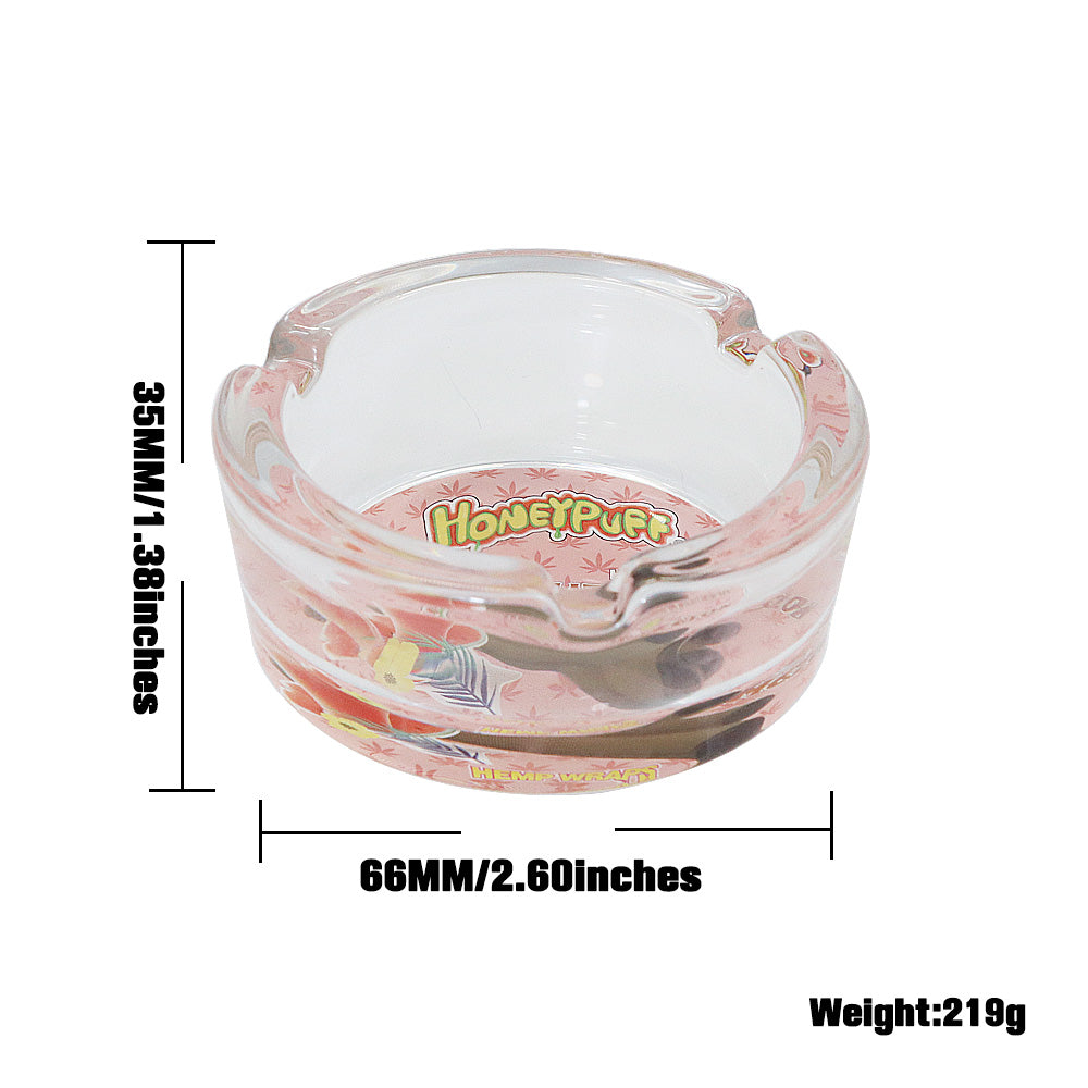 HONEYPUFF Decorative Clear Glass Ashtray, Portable Round Ash Trays, Tabletop Cigarette Ashtray with Cigarette Holder, Ø 66 mm High 35 mm Glass Ashtray, 6 PCS