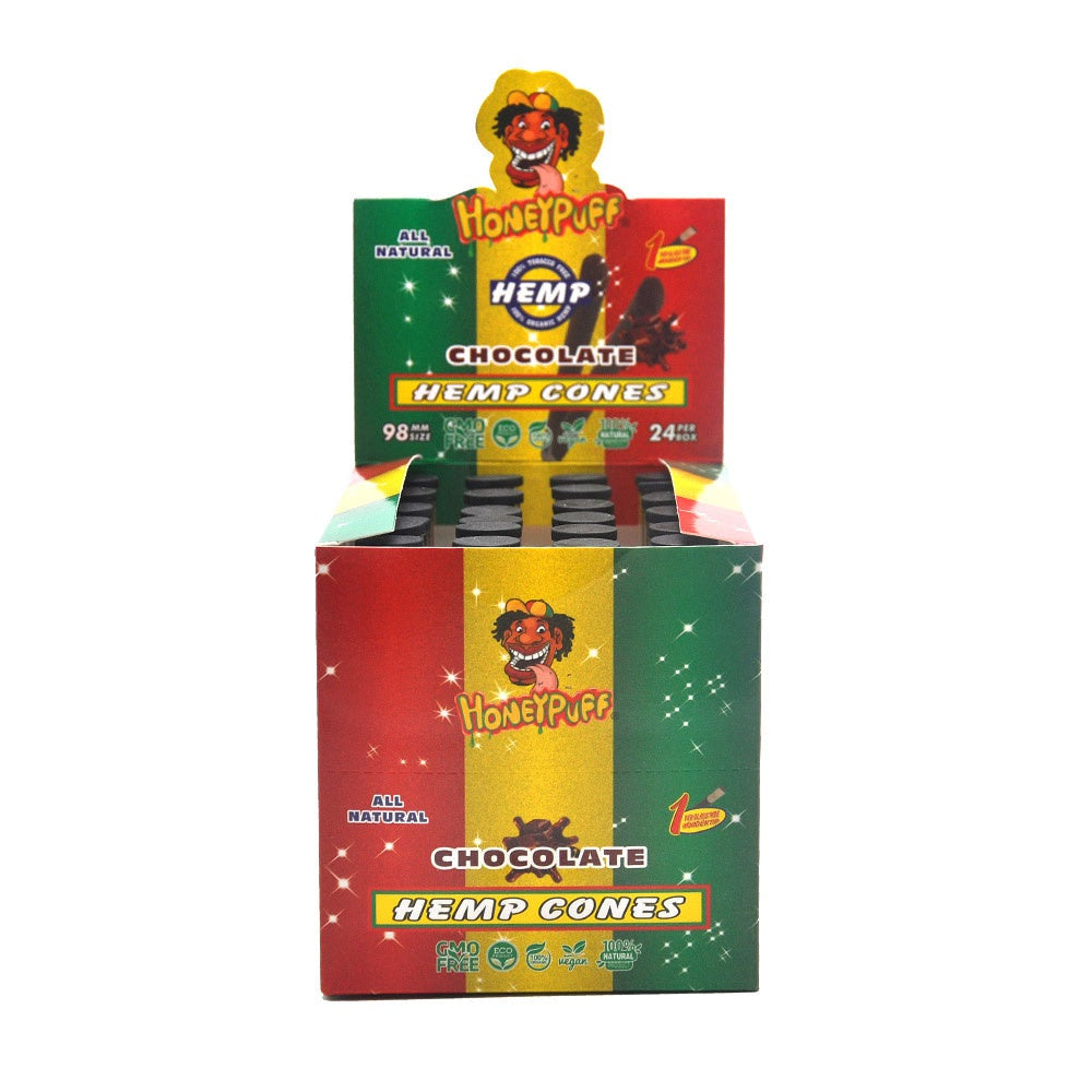 Cônes pré-roulés au chocolat Honeypuff 98 mm, cônes à rouler avec embouts en bois et porte-cigarette en verre, 1 tube, 24 tubes par boîte
