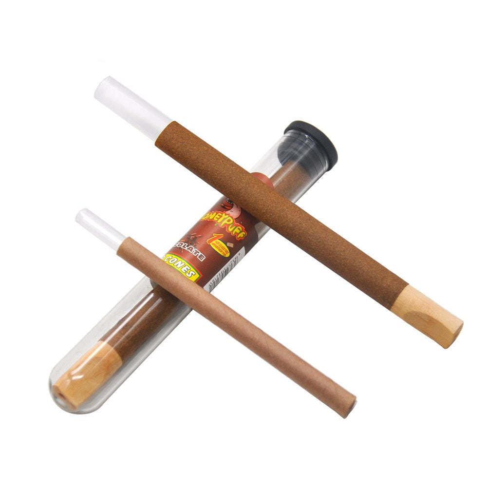 Cônes pré-roulés au chocolat Honeypuff 98 mm, cônes à rouler avec embouts en bois et porte-cigarette en verre, 1 tube, 24 tubes par boîte
