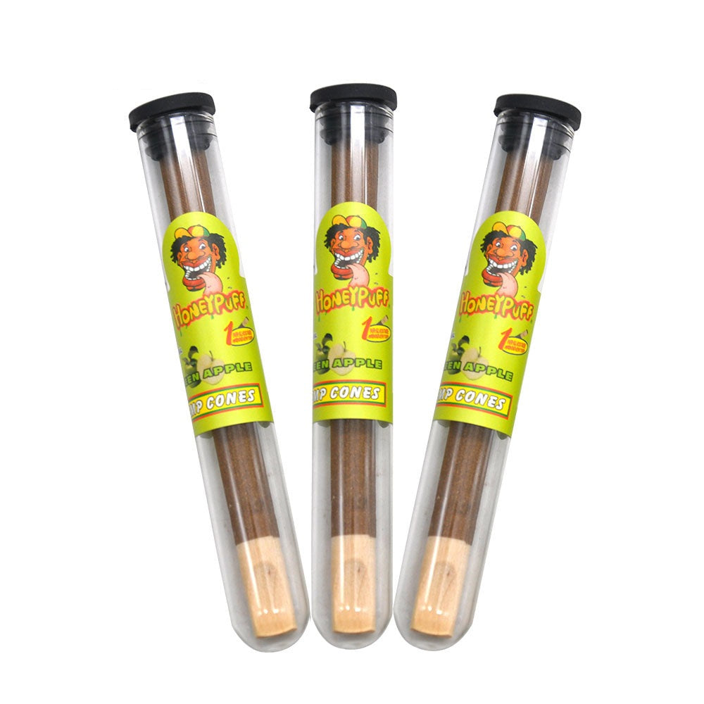 HONEYPUFF Green Apple Flavors Pre Rolled Cones with Wood Tips, King Size Rolling Paper & Glass Cigarette Holder, Slow Burning Rolling Cones, 1 PCS/ Tube 24 Tubes/Box