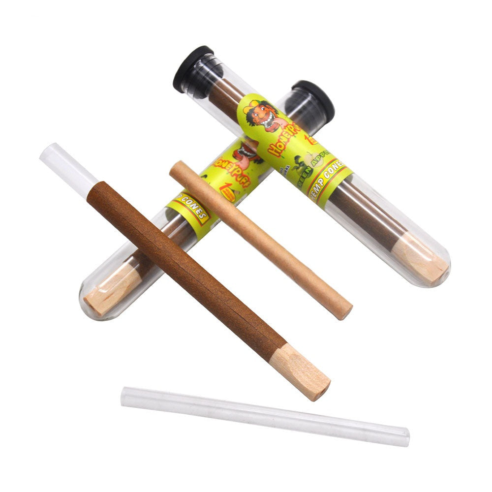 HONEYPUFF Green Apple Flavors Pre Rolled Cones with Wood Tips, King Size Rolling Paper & Glass Cigarette Holder, Slow Burning Rolling Cones, 1 PCS/ Tube 24 Tubes/Box