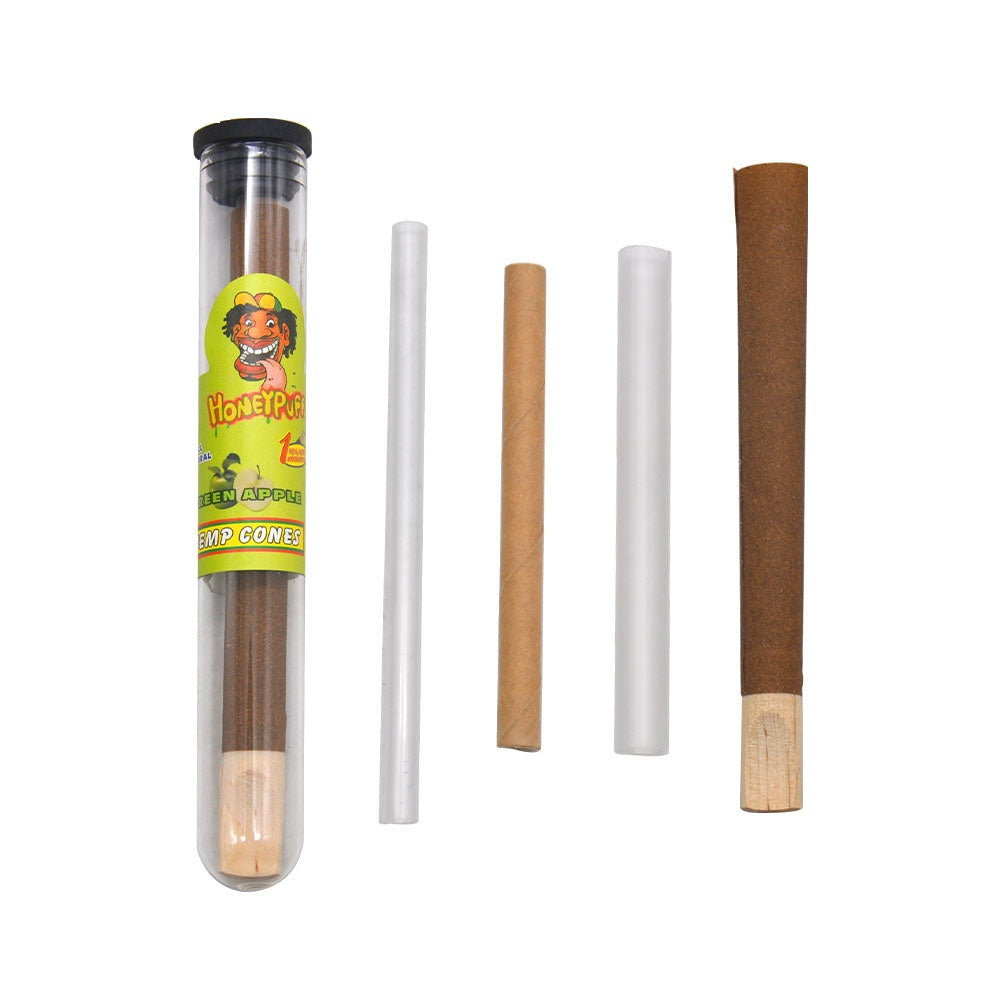 HONEYPUFF Green Apple Flavors Pre Rolled Cones with Wood Tips, King Size Rolling Paper & Glass Cigarette Holder, Slow Burning Rolling Cones, 1 PCS/ Tube 24 Tubes/Box