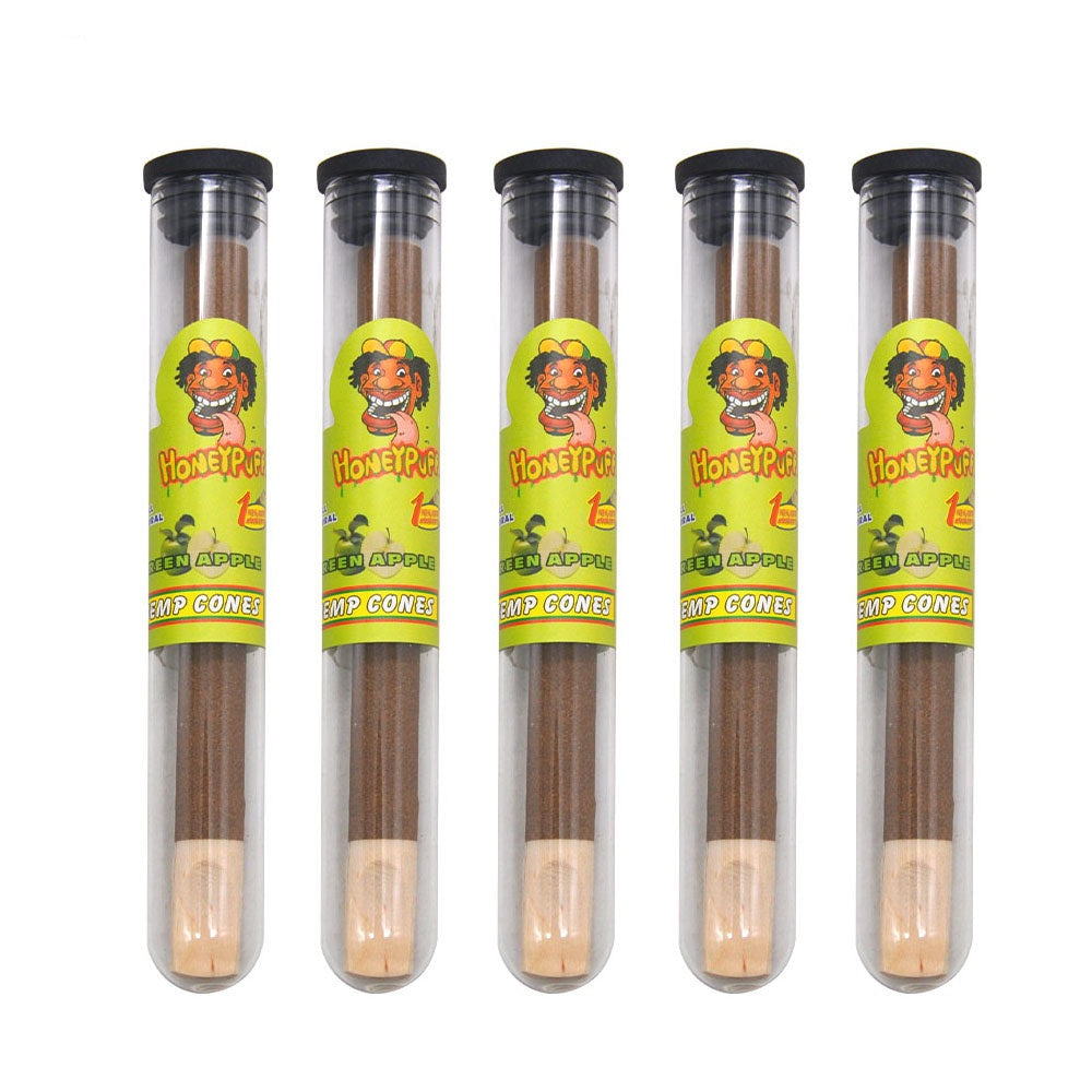 HONEYPUFF Green Apple Flavors Pre Rolled Cones with Wood Tips, King Size Rolling Paper & Glass Cigarette Holder, Slow Burning Rolling Cones, 1 PCS/ Tube 24 Tubes/Box
