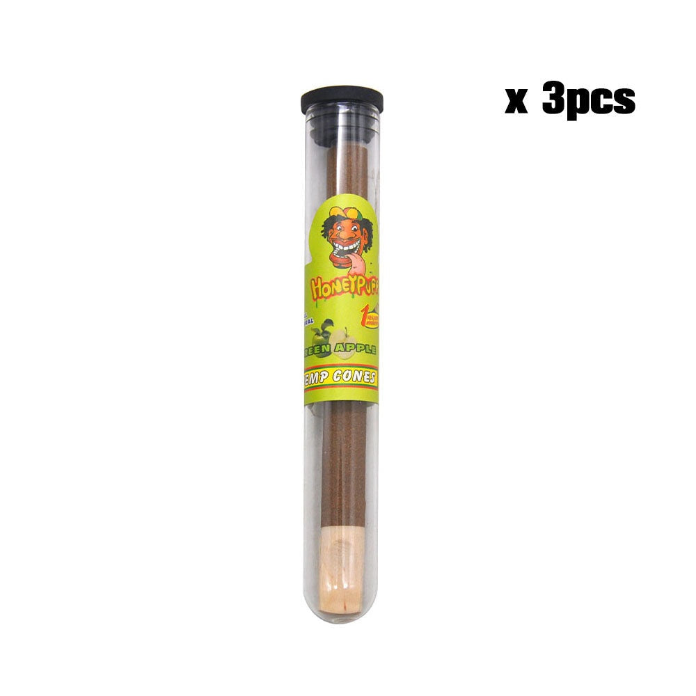 HONEYPUFF Green Apple Flavors Pre Rolled Cones with Wood Tips, King Size Rolling Paper & Glass Cigarette Holder, Slow Burning Rolling Cones, 1 PCS/ Tube 24 Tubes/Box
