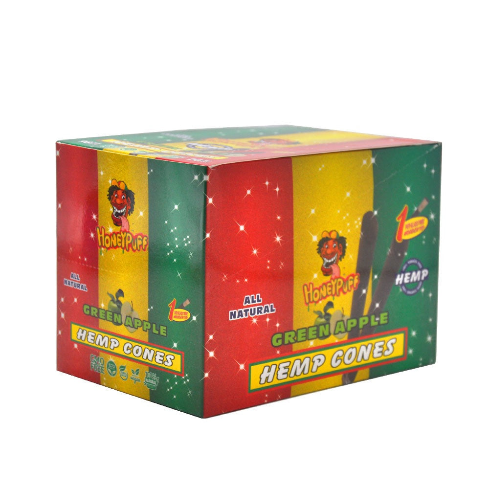 HONEYPUFF Green Apple Flavors Pre Rolled Cones with Wood Tips, King Size Rolling Paper & Glass Cigarette Holder, Slow Burning Rolling Cones, 1 PCS/ Tube 24 Tubes/Box