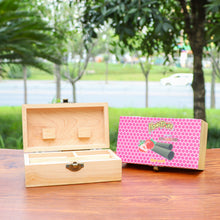 Load image into Gallery viewer, HONEYPUFF Handmade Tobacco Smoking Herb with Dark Pink Lid Cover, Lockable Wooden Box, 5.4” x 2.8” x 2.0” Size Storage Box
