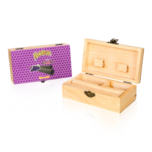 HONEYPUFF Handmade Tobacco Smoking Herb with Purple Lid Cover, Lockable Wooden Box, 5.4” x 2.8” x 2.0” Size Storage Box