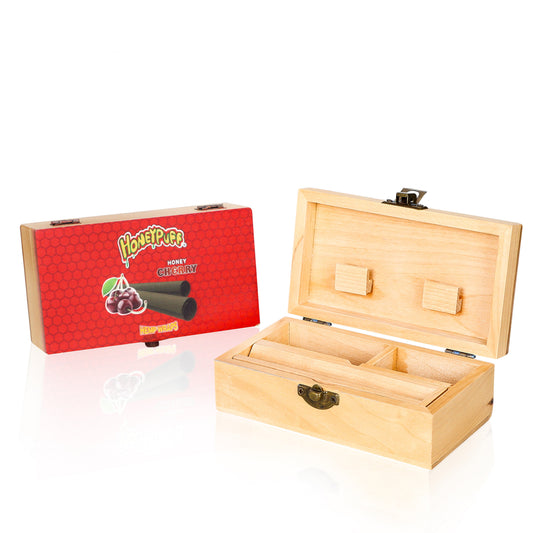 HONEYPUFF Handmade Tobacco Smoking Herb with Red Lid Cover, Lockable Wooden Box, 5.4” x 2.8” x 2.0” Size Storage Box