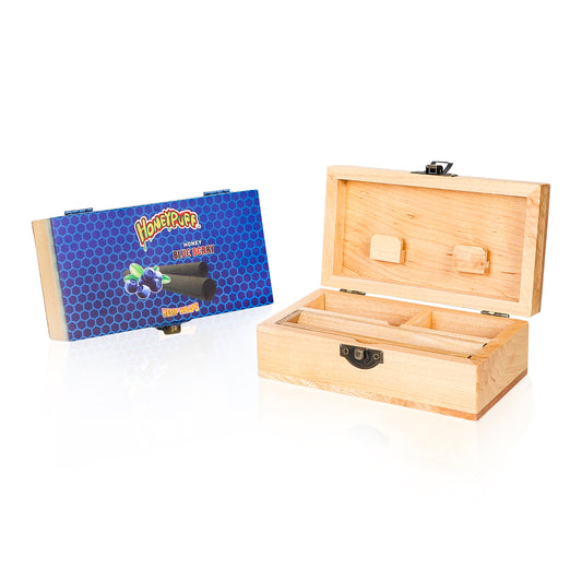 HONEYPUFF Handmade Tobacco Smoking Herb with Dark Blue Lid Cover, Lockable Wooden Box, 5.4” x 2.8” x 2.0” Size Storage Box
