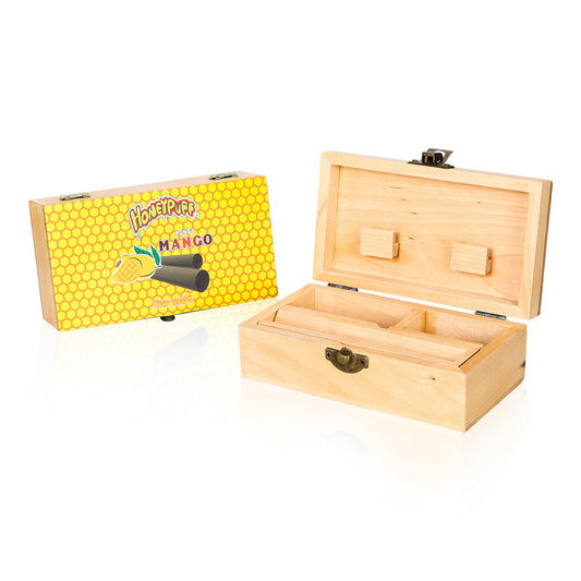 HONEYPUFF Handmade Tobacco Smoking Herb with Yellow Lid Cover, Lockable Wooden Box, 5.4” x 2.8” x 2.0” Size Storage Box