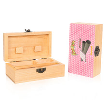 Load image into Gallery viewer, HONEYPUFF Handmade Tobacco Smoking Herb with Pink Lid Cover, Lockable Wooden Box, 5.4” x 2.8” x 2.0” Size Storage Box