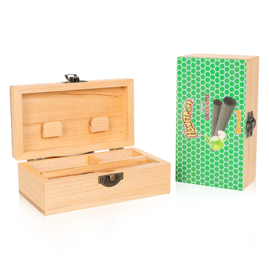 HONEYPUFF Handmade Tobacco Smoking Herb with Dark Green Lid Cover, Lockable Wooden Box, 5.4” x 2.8” x 2.0” Size Storage Box