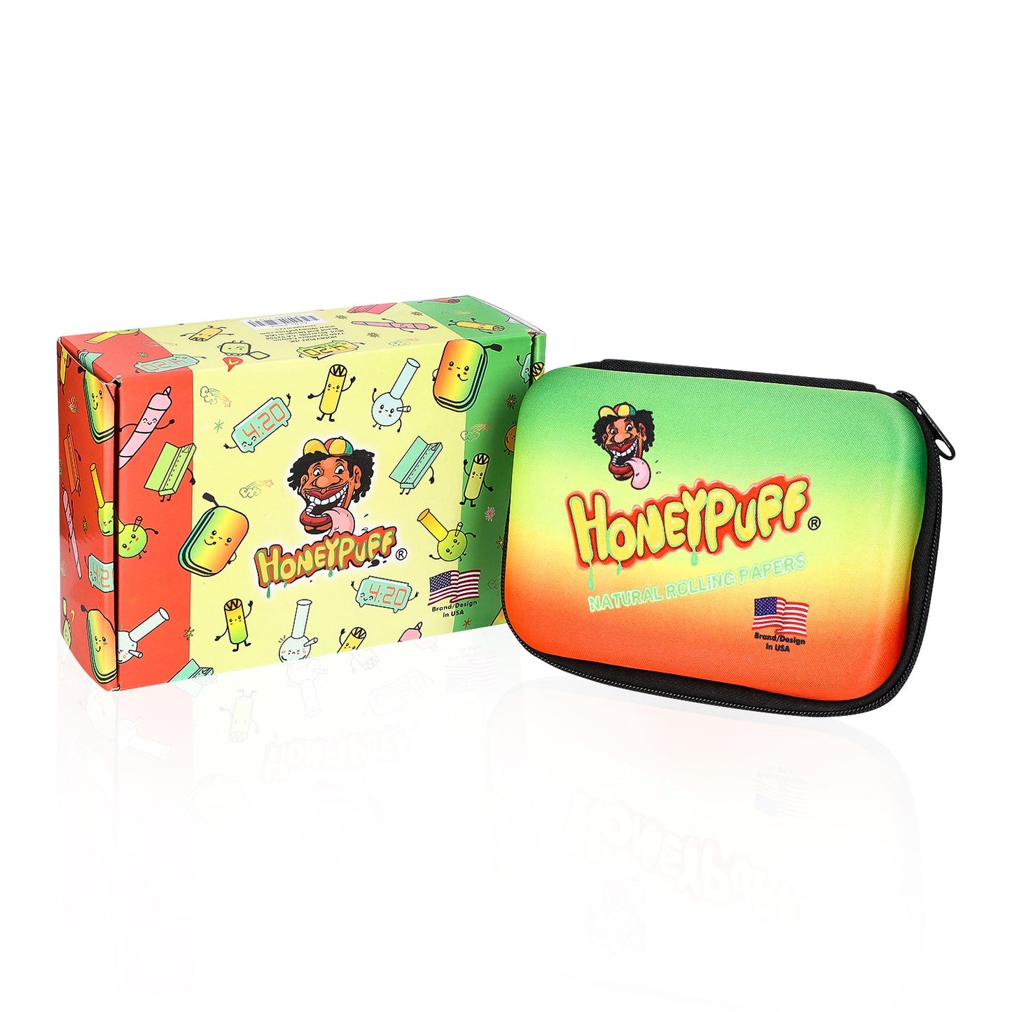 HONEYPUFF Smell Proof Bag, Rasta Style Cigarette Stash Box, 155 x 112 mm Portable Pouch Tobacco Bag