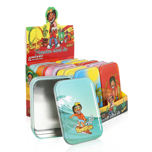 Honeypuff Small Metal Tin Box Lid Mini Small Empty Container, Portable Case For Tobacco