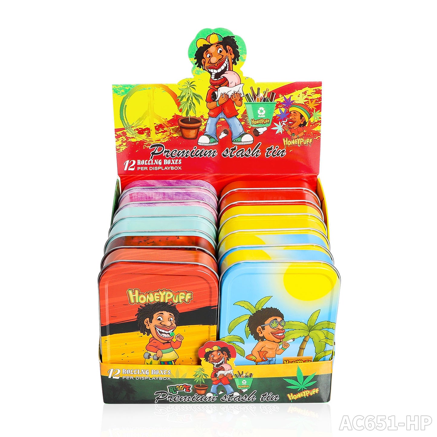 Boîte à tabac portable en fer blanc Honeypuff 102 x 83 mm, boîte à herbes multicolore, accessoires pour cigarettes