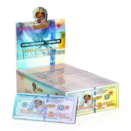 HONRYPUFF 100-Dollar-Zigarettenpapier, King-Size-Zigarettenpapier, langsam brennendes und natürliches Kaugummi-Zigarettenpapier, 24 Stück