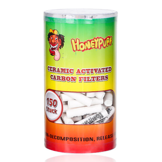 HONEYPUFF Ceramic Activated Carbon Filter Tips, Ø 7 Smoking Pre Rolled Tips, Suit Wood Tobacco Pipes Smoking Filter Tips, 150 Tips / Jar