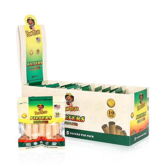 Filtres Honeypuff en feuilles de maïs, pré-roulés bio, Ø 10, 5 filtres par paquet, 24 paquets par boîte