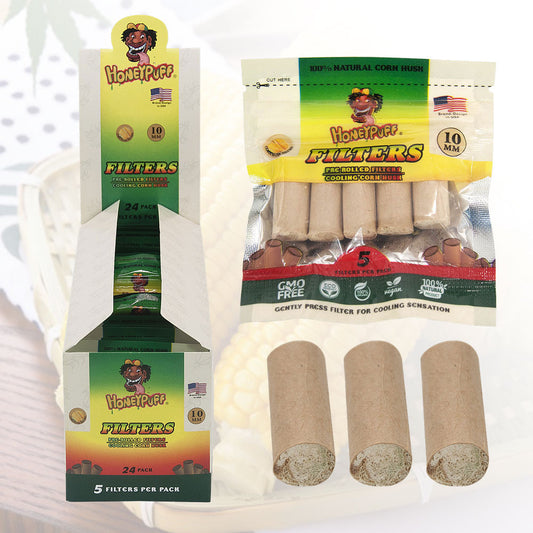 HONEYPUFF Corn Husk Filter Tips, Organic Pre Rolled Tips, Ø 5 Filters Tip, 24Tips / Pack