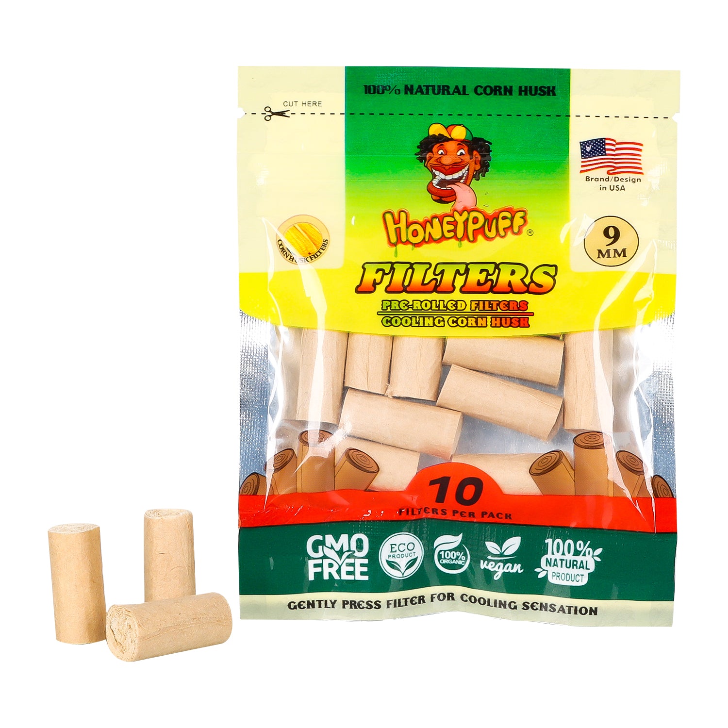 HONEYPUFF Corn Husk Filter Tips, Organic Pre Rolled Tips, Ø 9 Filters
