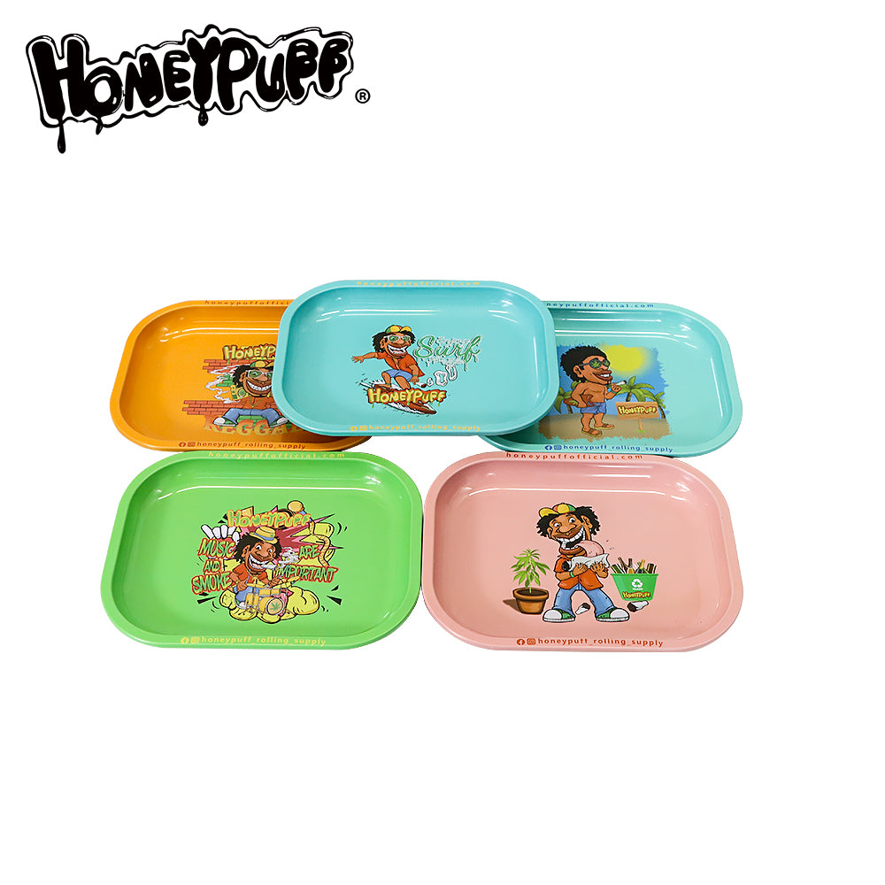 HONEYPUFF brand 180 * 140mm metal square with various designs rolling tray cigarette store accessories