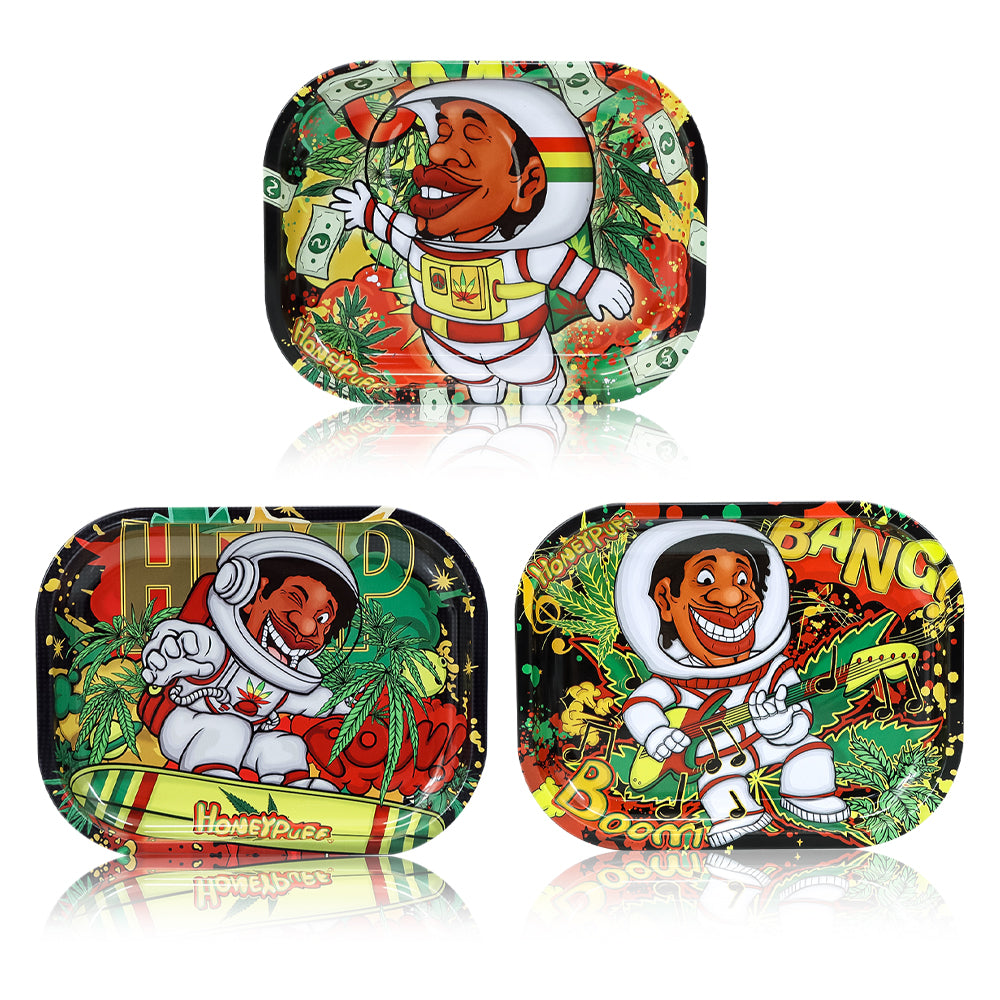 HONEYPUFF brand 180 * 140MM metal square with various designs, hot selling cigarette store accessories