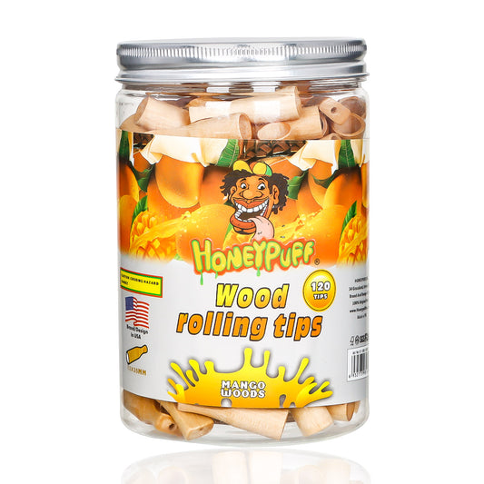 HONEYPUFF Mango Flavored Wood Rolling Filter Tips, 35 mm Cigarette Holder, 120 Tips / Jar