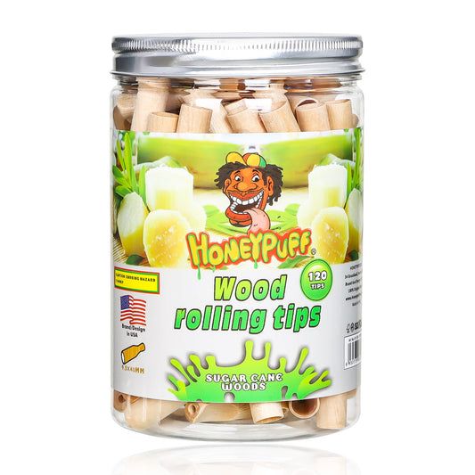 HONEYPUFF Sugarcane Flavored Wood Rolling Filter Tips, 40 mm Cigarette Holder, 120 Tips / Jar