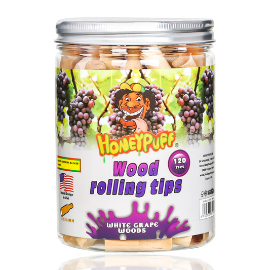 HONEYPUFF Grape Flavored Wood Rolling Filter Tips, 40 mm Cigarette Holder, 120 Tips / Jar