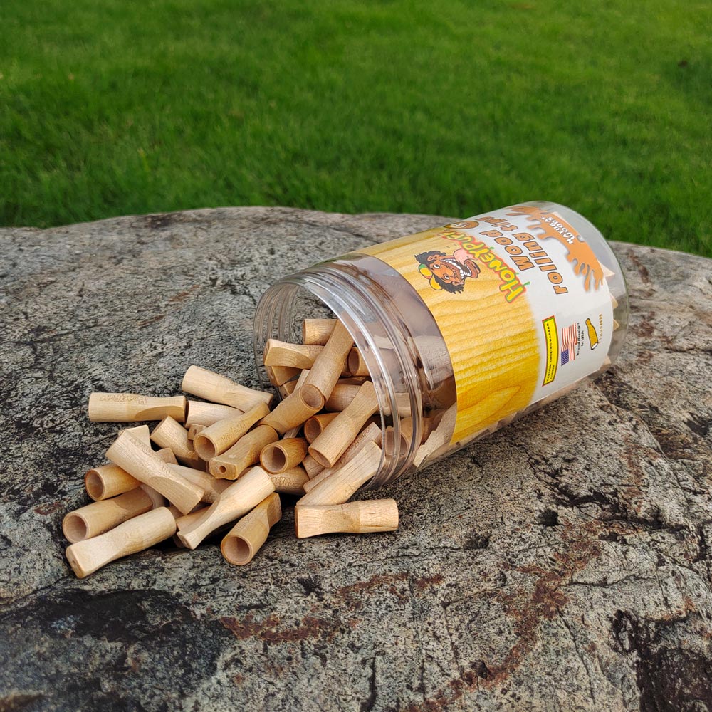 HONEYPUFF Organic Flavored Wood Rolling Filter Tips, 40 mm Cigarette Holder, 120 Tips / Jar