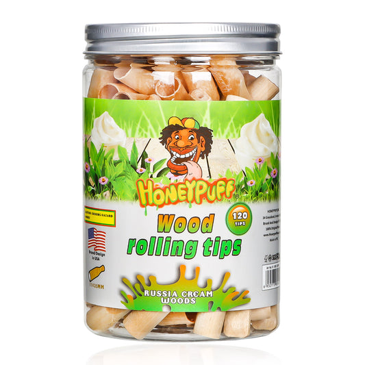 HONEYPUFF Russia Cream Flavored Wood Rolling Filter Tips, 35 mm Cigarette Holder, 120 Tips / Jar