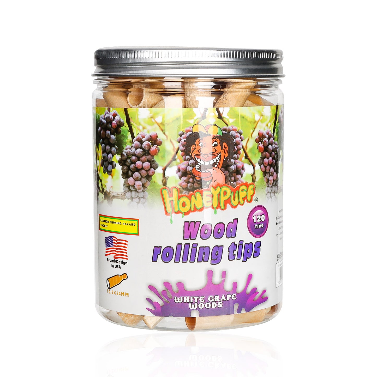 HONEYPUFF Grape Flavored Wood Rolling Filter Tips, 34 mm Cigarette Holder, 120 Tips / Jar