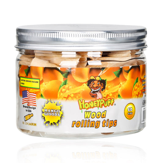 HONEYPUFF Mango Flavored Wood Rolling Filter Tips, 34 mm Cigarette Holder, 60 Tips / Jar