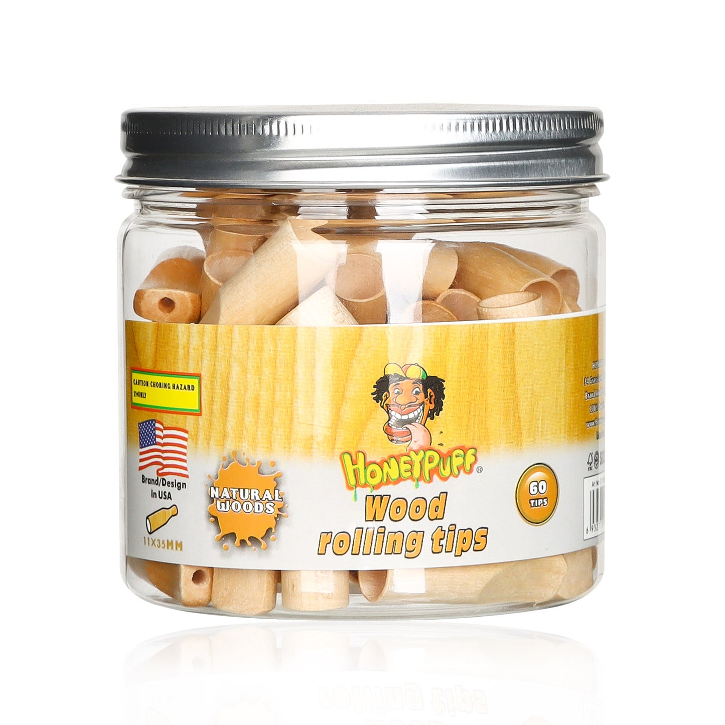HONEYPUFF Organic Flavored Wood Rolling Filter Tips, 34 mm Cigarette Holder, 60 Tips / Jar
