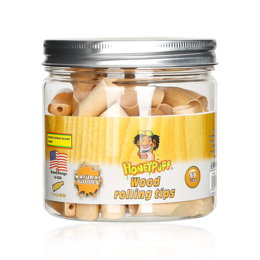 HONEYPUFF Organic Flavored Wood Rolling Filter Tips, 34 mm Cigarette Holder, 60 Tips / Jar