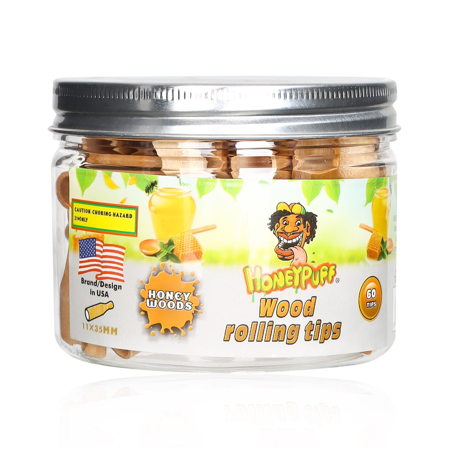 HONEYPUFF Honey Flavored Wood Rolling Filter Tips, 34 mm Cigarette Holder, 60 Tips / Jar