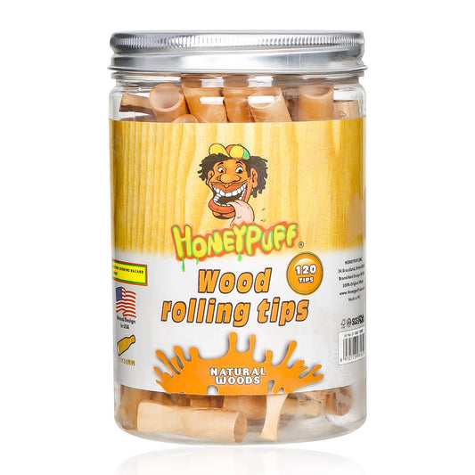 HONEYPUFF Organic Flavored Cigarette Holder, 35 mm Wood Mouth Tips, 120 Tips / Jar