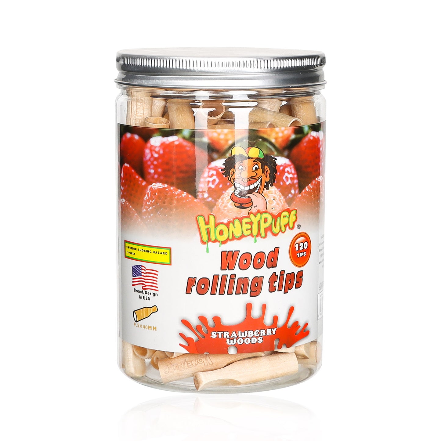 HONEYPUFF Strawberry Flavored Wood Rolling Filter Tips, 35 mm Cigarette Holder, 120 Tips / Jar