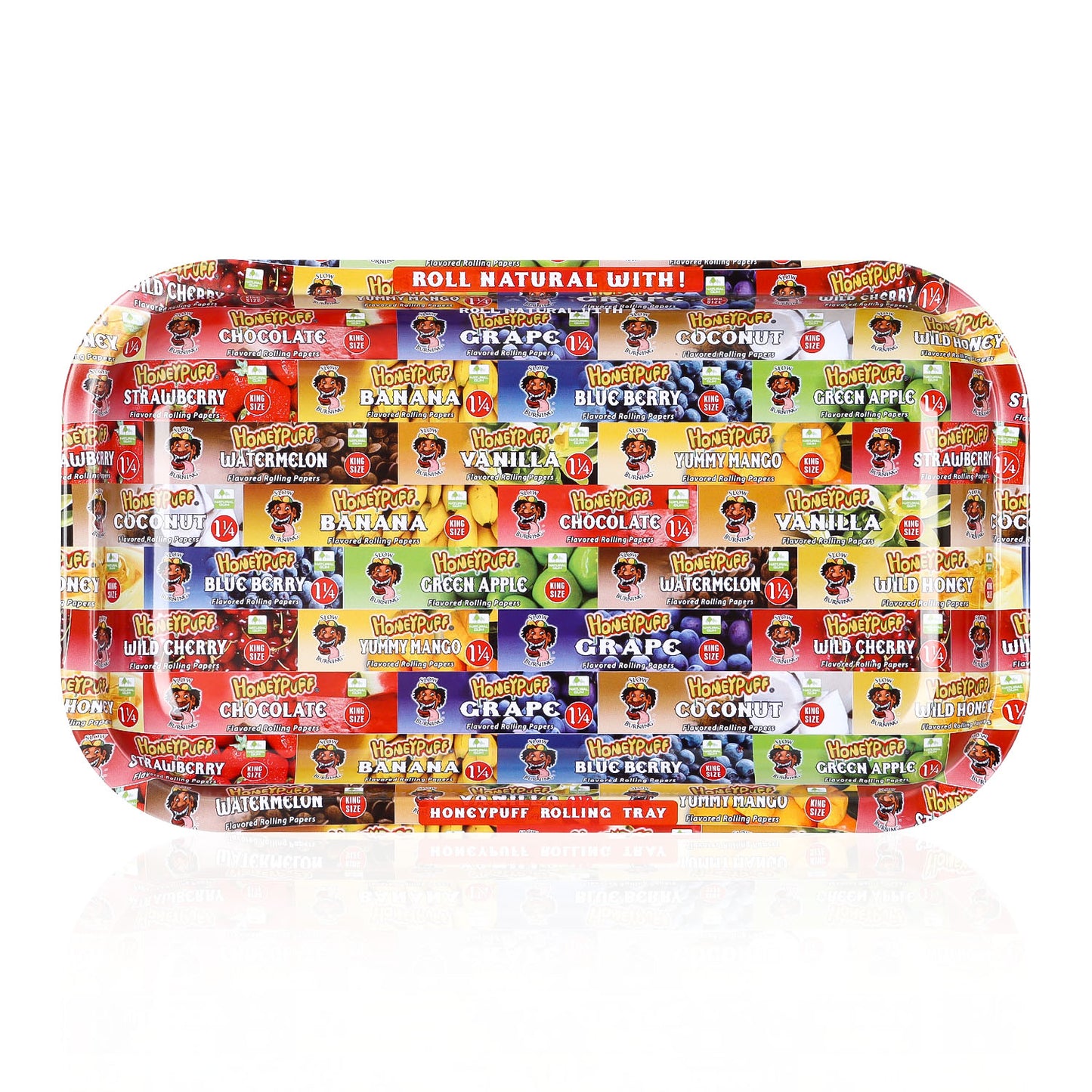 HONEYPUFF Tinplate Metal Rolling Tray, Large Size 10.6” x 6.3” Cigarette Rolling Paper, Smooth Rounded Edge Rolling Paper Trays
